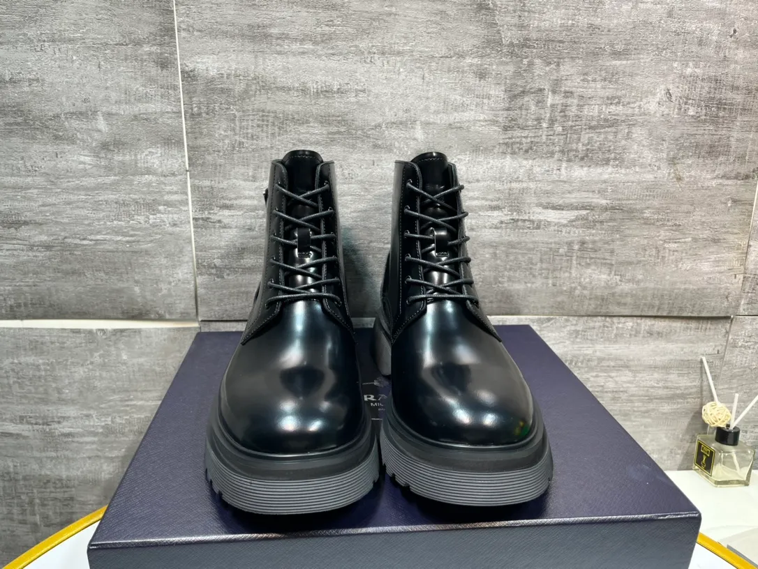 Men's men's shoes 💰820💰 🔥🔥🔥prada derby Prada top version thick-soled derby shoes, lace-up Martin boots, ken same fabric imported open edge beads, cowhide lining, cowhide feet complete set packaging code number 38-46